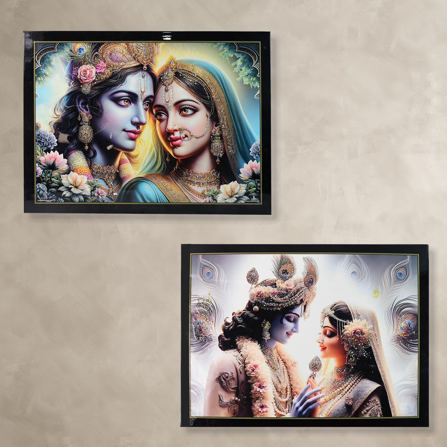 Lord Krishna and Radha Wall Painting with Wooden Frame 60x45 Cm Approx (1 Pc / Mix Design)