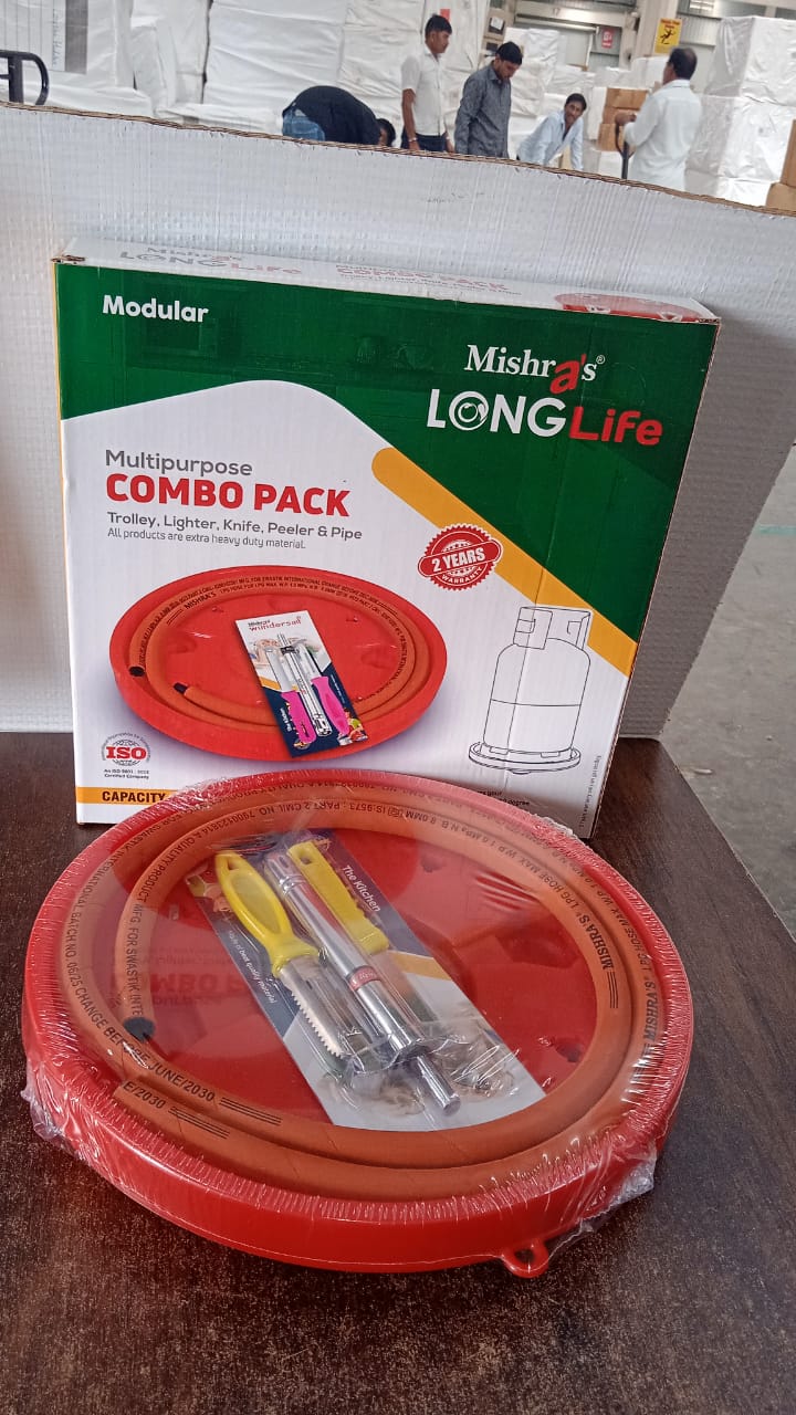 Mishra's 5-Piece Multipurpose LPG Kitchen Combo Set with Gas Pipe, Cylinder Trolley, Knife, Lighter & Peeler