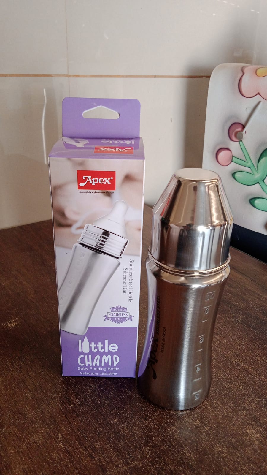 Apex Stainless Steel Little Champ Baby Feeding Bottle (250 ml)