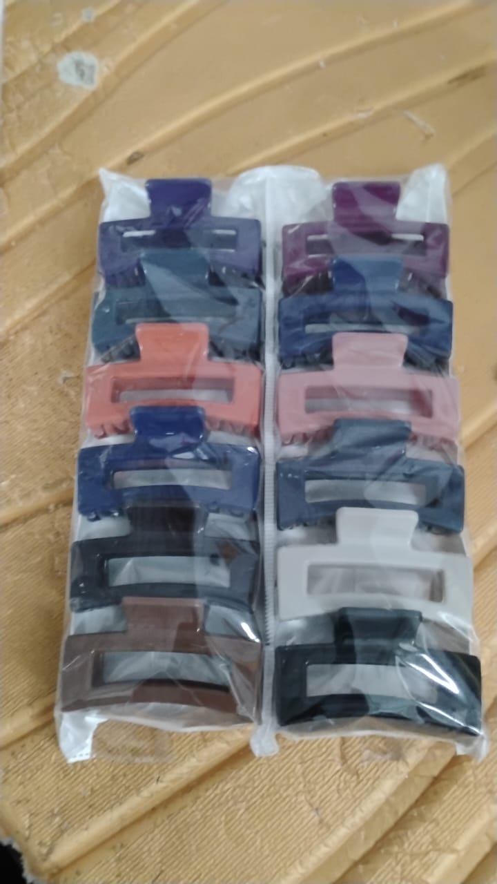 Matte Finish Rectangle Hair Claw Clip for Women and Girls – Assorted Color Pack – 12 Pc