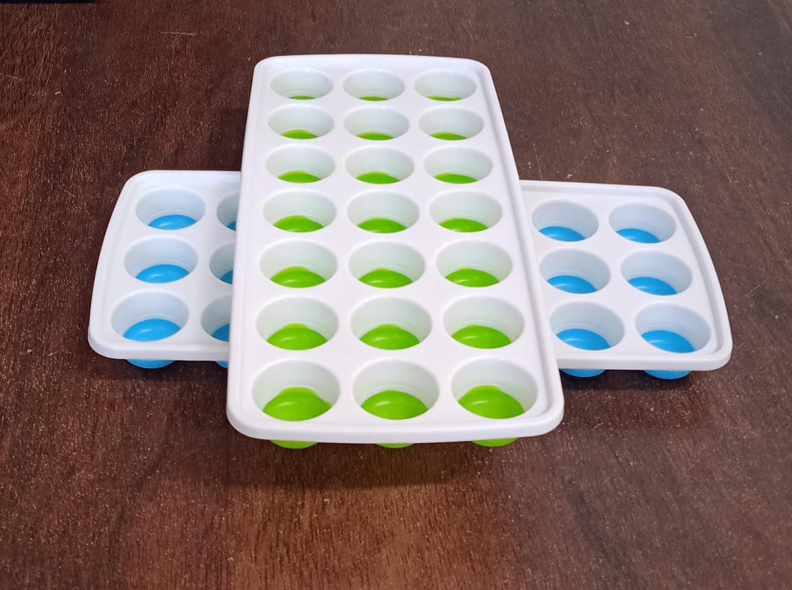 21 Cavity Up Ice Cube Trays-Easy Release, Flexible Silicone Bottom - Stackable, BPA Free, Food Grade - for Convenient Freezer Ice Making (2 Pc Set)