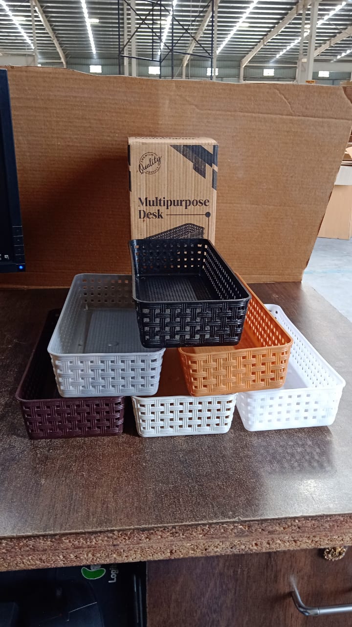 Plastic Multipurpose Desk Organizer Tray Office Drawer Dividers Storage Bins for Kitchen, Bathroom, Office, Makeup, Bedroom Dresser, Craft Basket Rack Multicolour (6 Pcs Set)