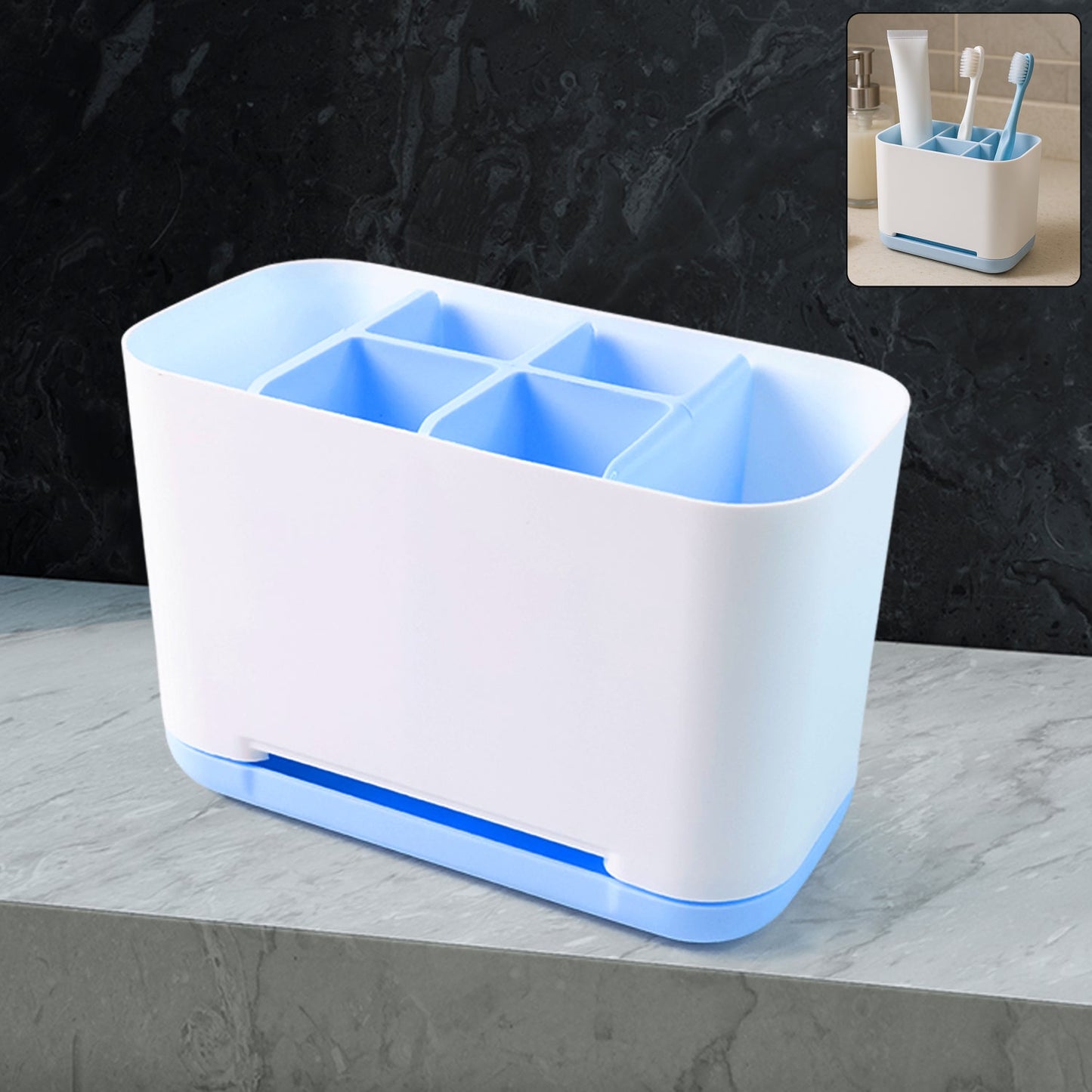 6 Compartment Multi Purpose Organizer Toothbrush Holder Stand Plastic Caddy (1 Pc)