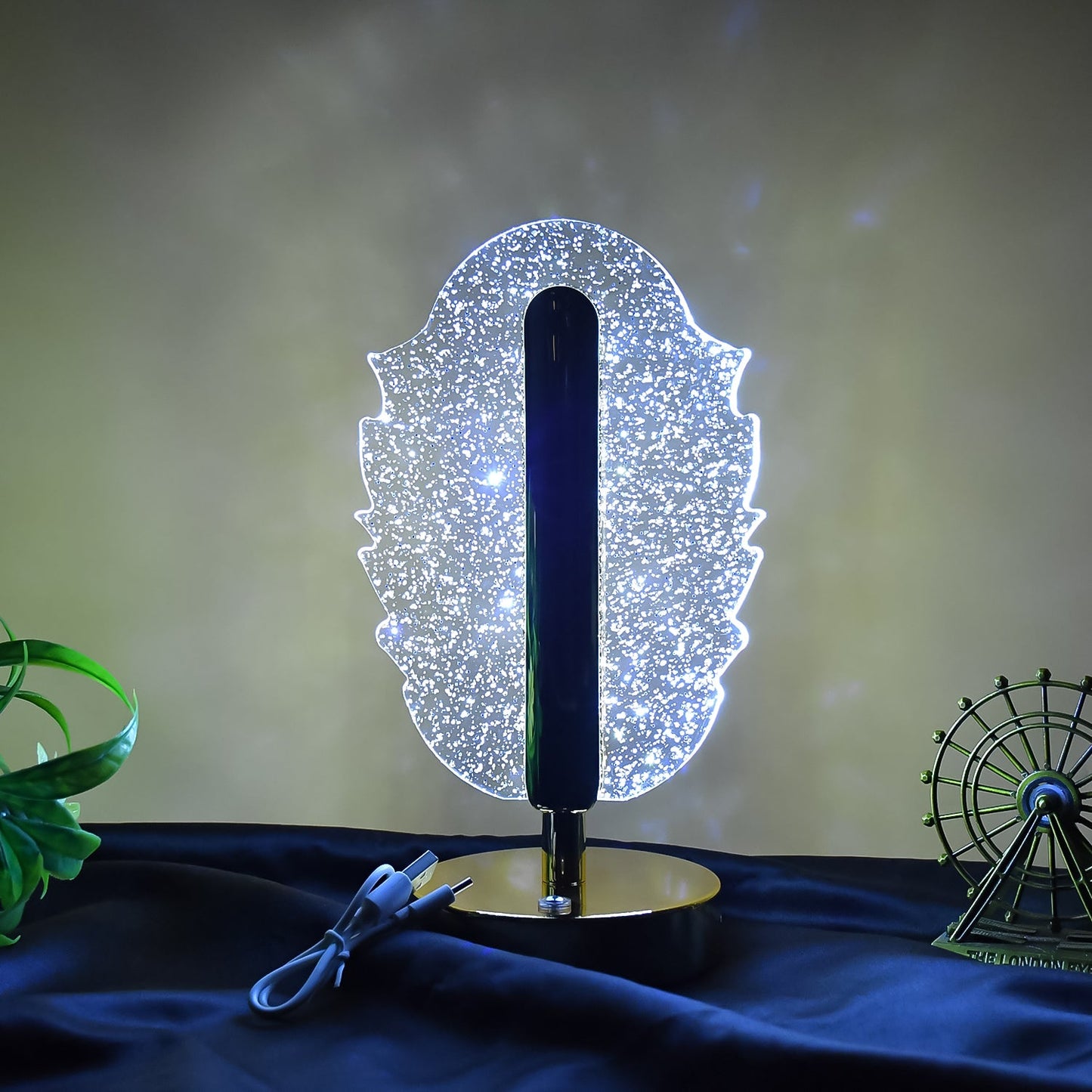 Elegant Feather Shape Crystal Table Lamp (1 Pc)
