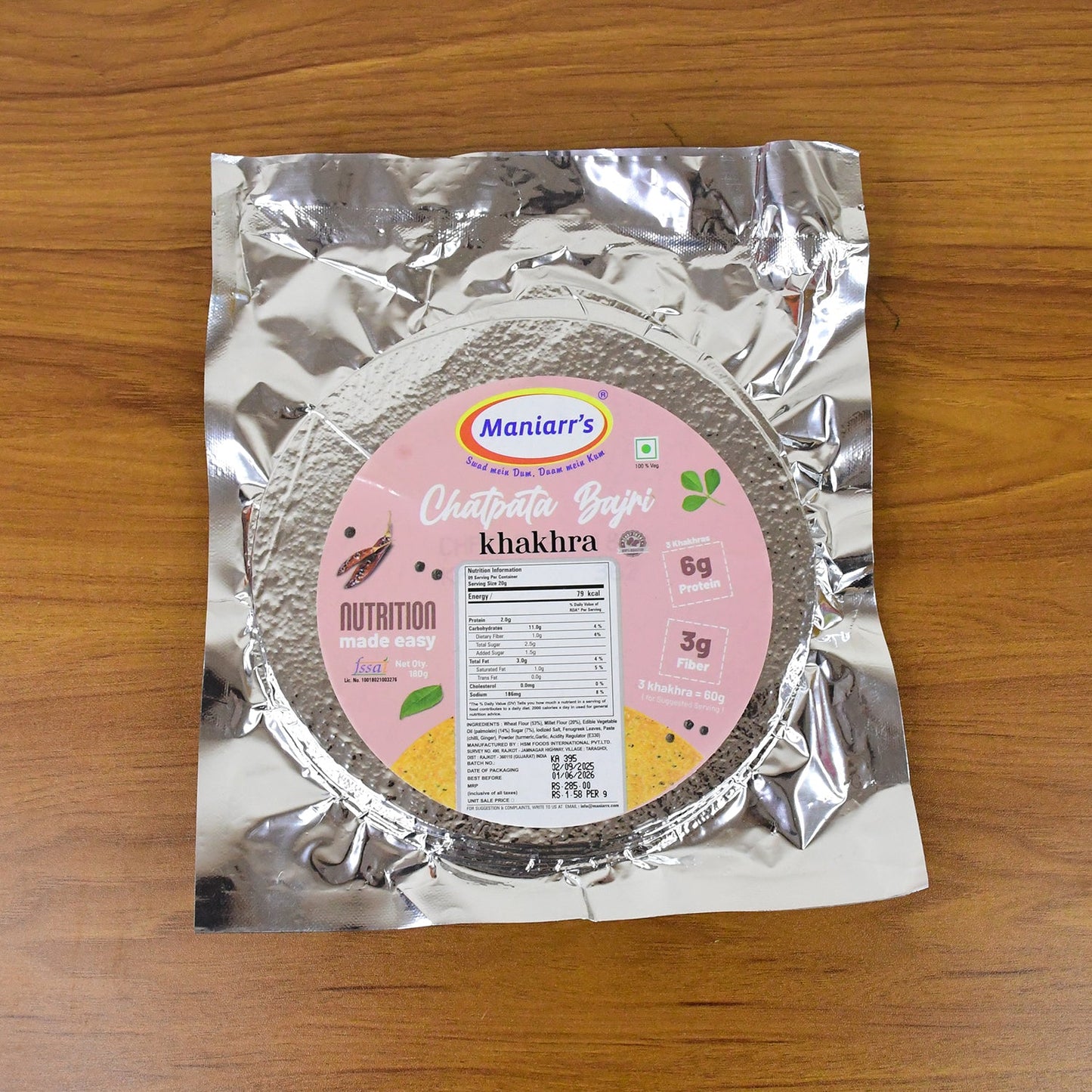 Maniarr's Chatpata Bajri Khakhra Wheat Chips (180Gm)