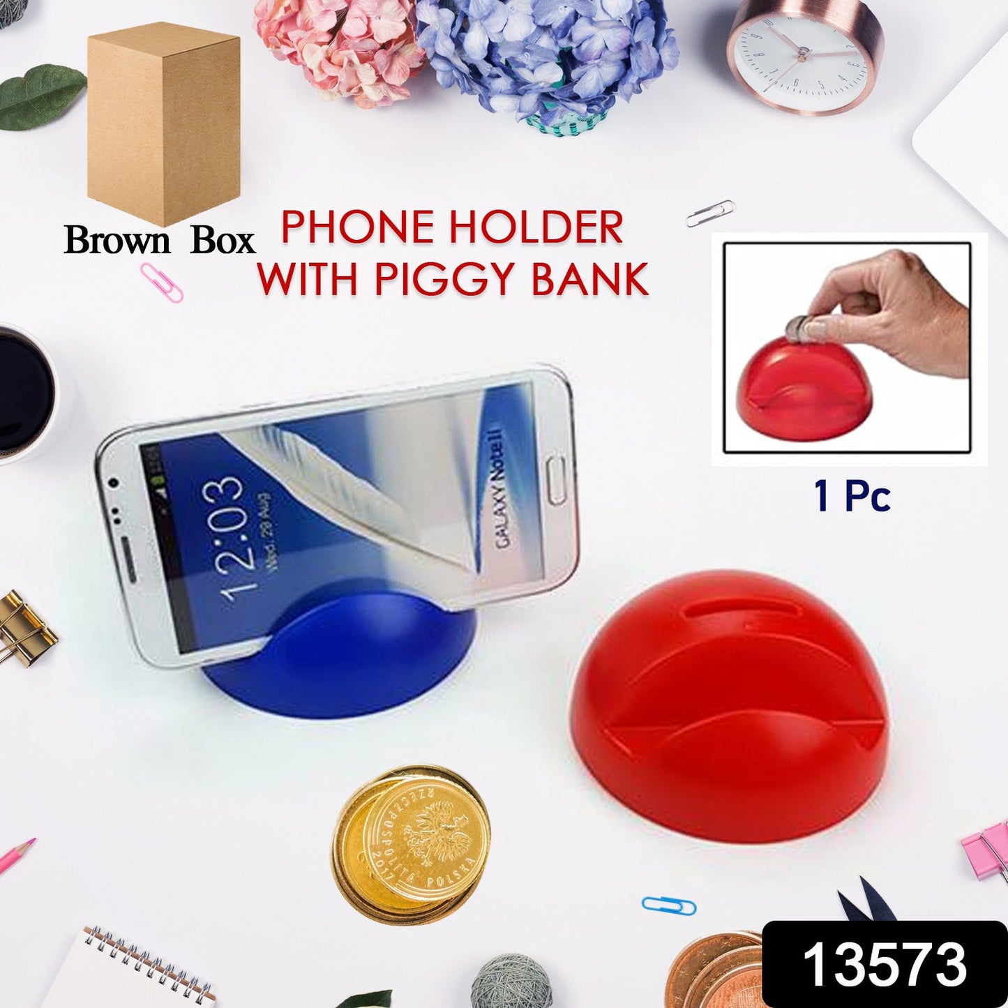 Plastic Phone Holder Stand with Coin Bank
