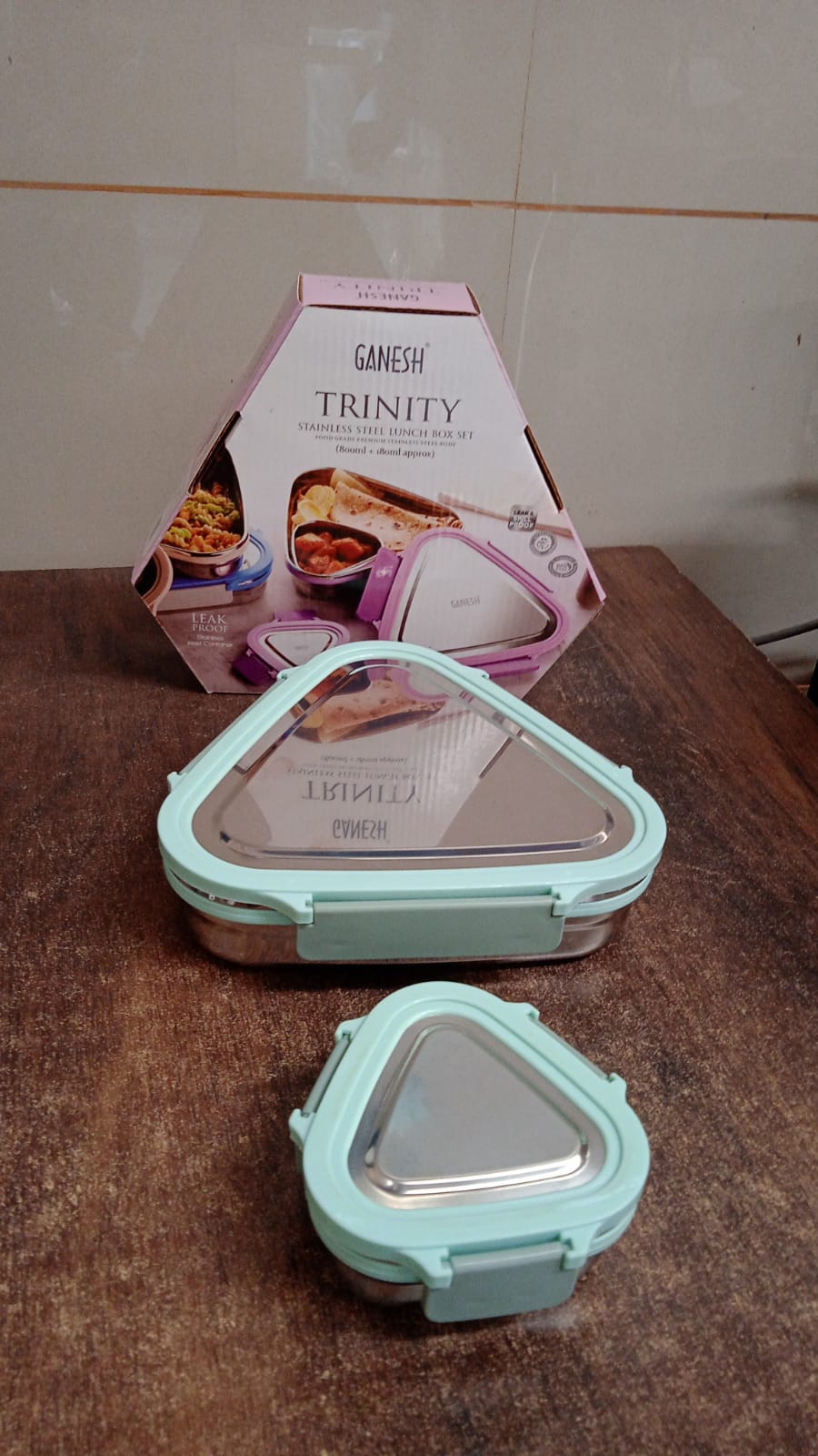 Ganesh Trinity 2-Piece Stainless Steel Triangle Lunch Box Set