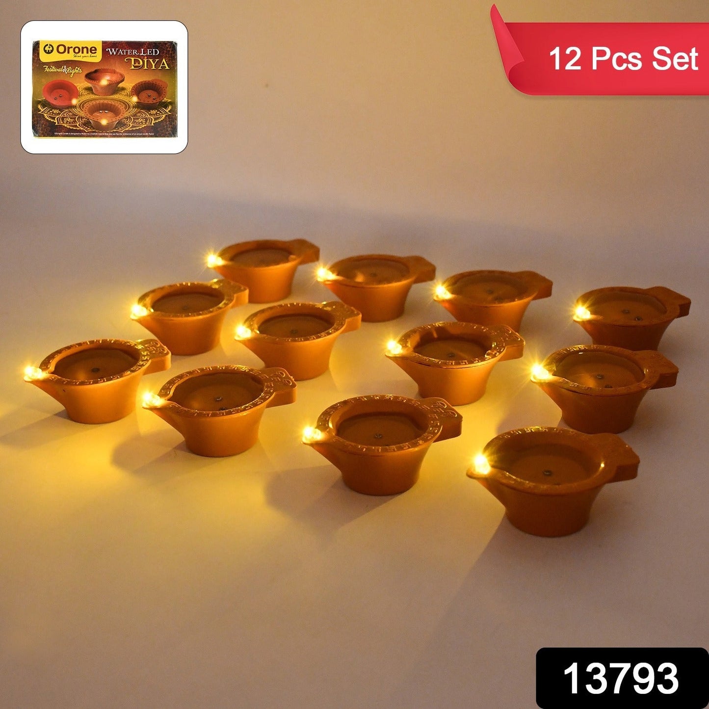 Flower Water Sensor Diyas for Diwali Decoration, Diwali (12 Pcs Set)