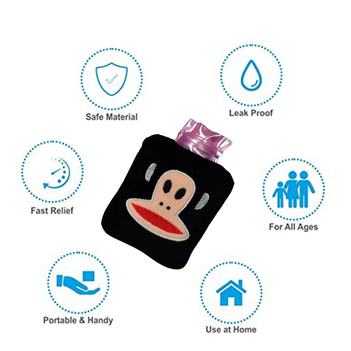 Black Small Hot Water Bag with Cover for Pain Relief