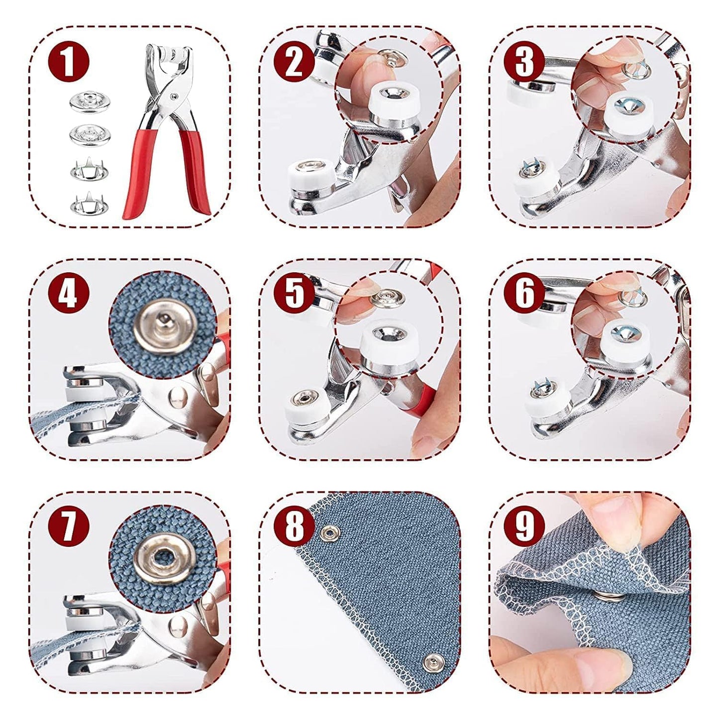 Heavy Duty Snap Button Fastener Plier Tool Kit (1 Set)