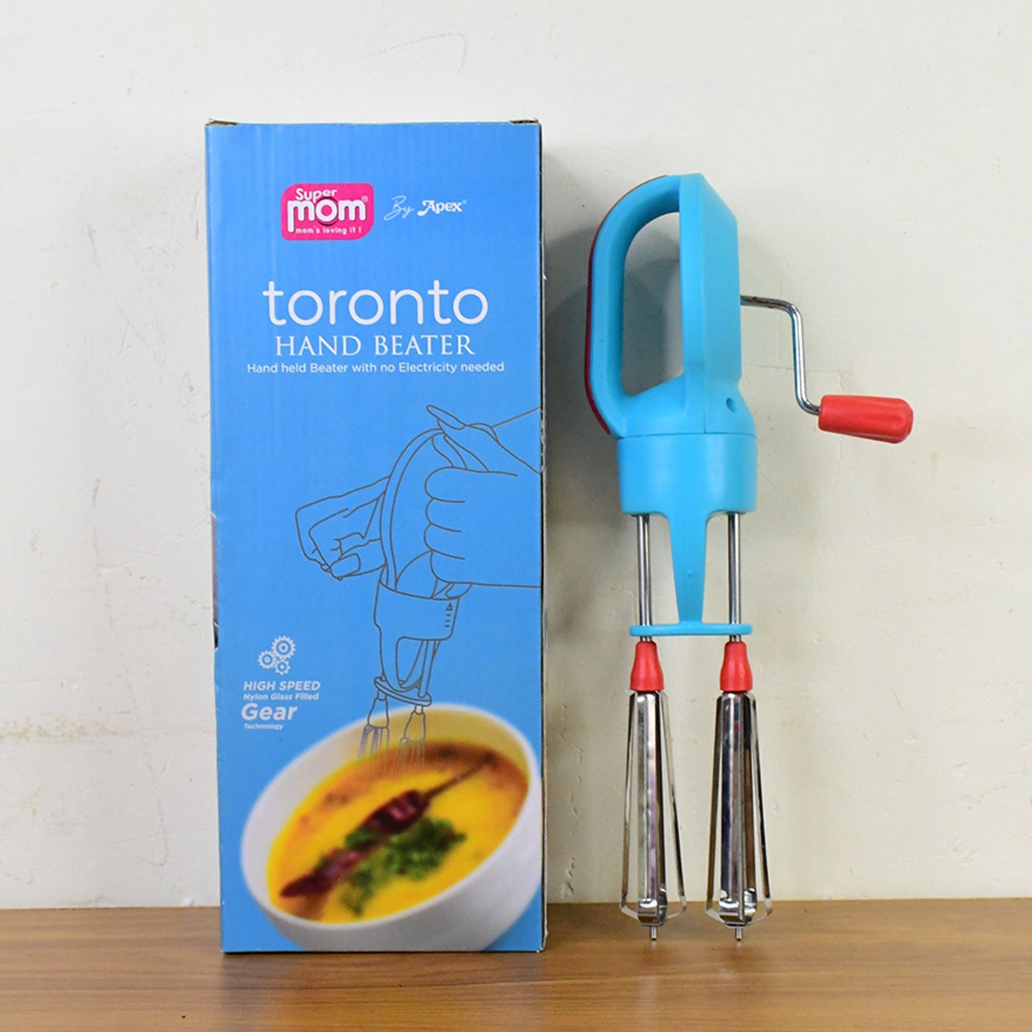 Supermom High-Speed Manual Hand Beater with Dual Stainless Steel Whisks (1 Pc)