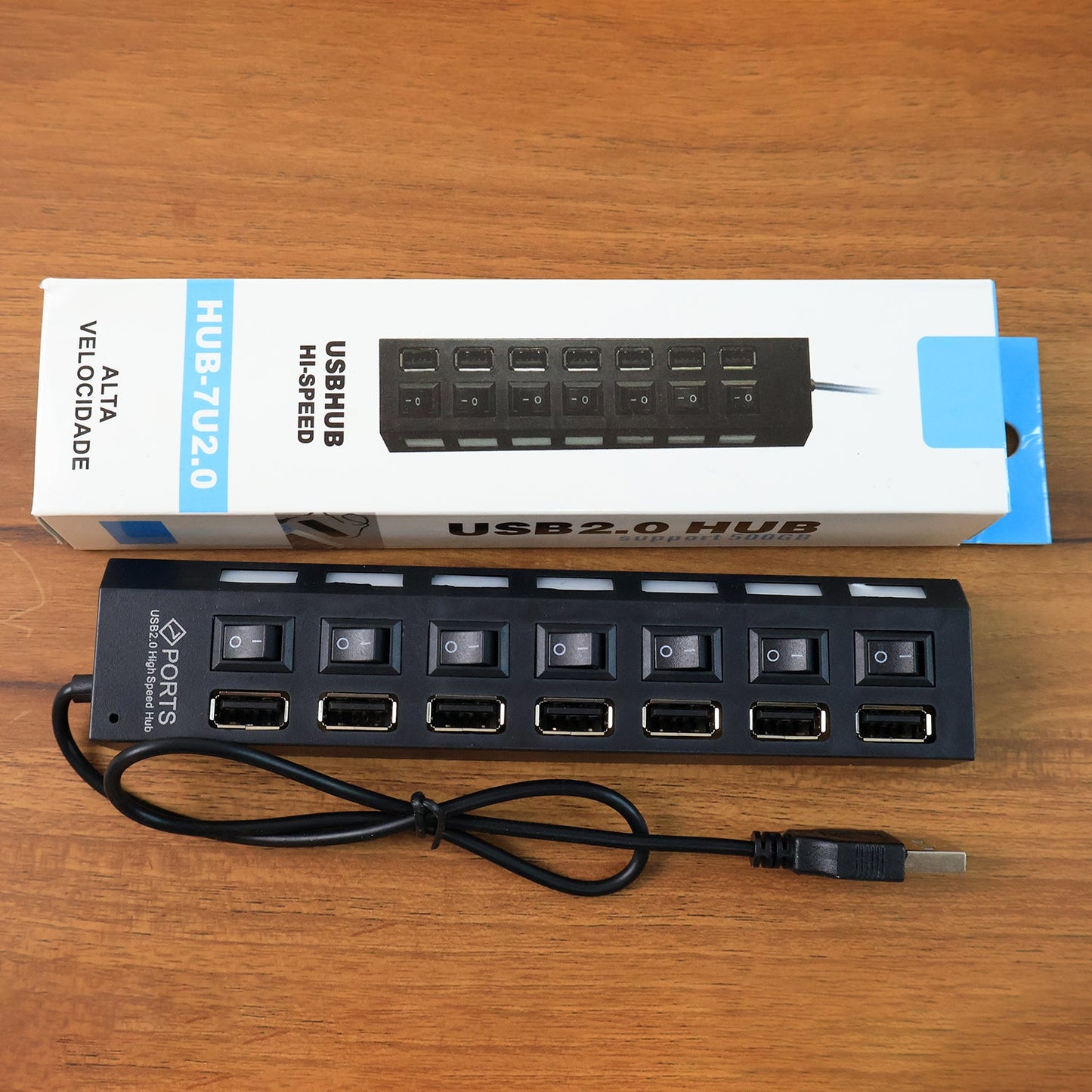 USB Splitter Multi Port USB 2.0 Hub, 7 Port with Independent On/Off Switch and LED Indicators USB A Port Data Hub, Suitable for PC Computer Keyboard Laptop Mobile HDD, Flash Drive  Etc