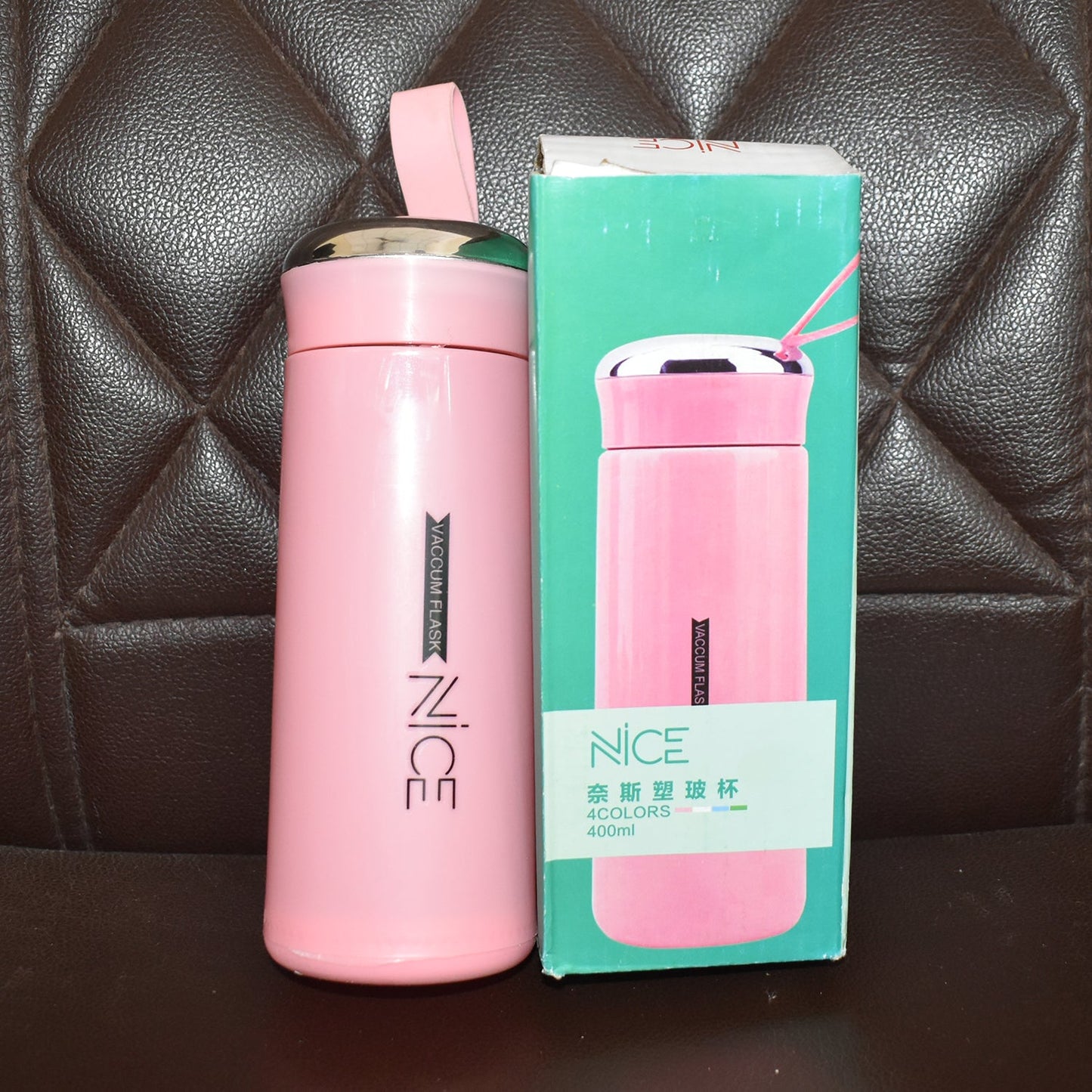 Water bottle 400ml leak proof, glass water bottle with daily water intake for gym and children, Nice Bottle (1 pc / Pink Color)