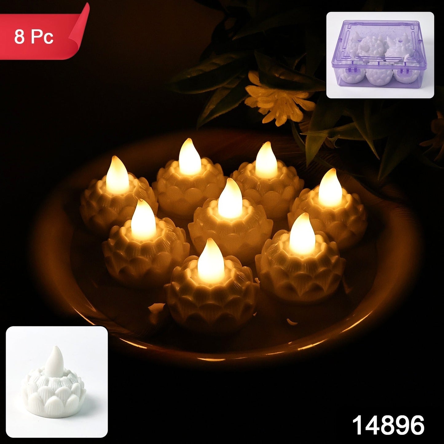 Lotus Shaped LED Flameless Tealight Candles - (8 Pc)
