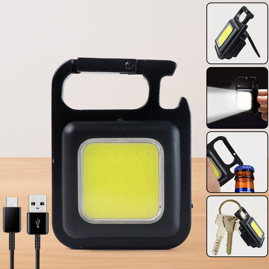 Mini Rechargeable Keychain Flashlight - 4 Light Modes with Folding Bracket & Magnetic Base