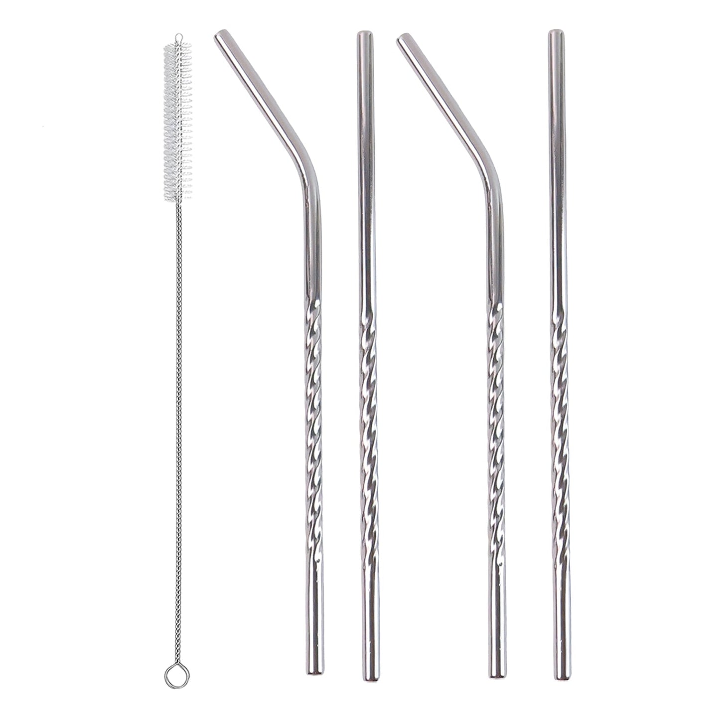Set of 4 Stainless Steel Straws & Brush (2 Straight straws, 2 Bent straws, 1 Brush)